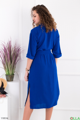 Жіноча синя сукня з поясом