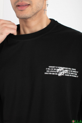Мужская черная футболка оверсайз с надписью