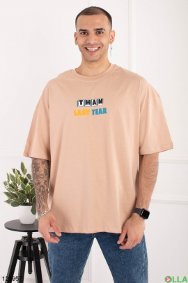 Men's beige oversized T-shirt with slogan