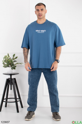 Men's blue oversized T-shirt with slogan