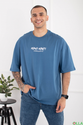 Мужская синяя футболка оверсайз с надписью