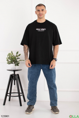 Men's black oversized T-shirt with inscription