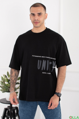 Men's black oversized T-shirt with inscription
