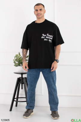 Мужская черная футболка оверсайз с надписью