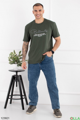 Чоловіча футболка батал кольору хакі з написом