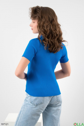 Женская синяя футболка с воротником