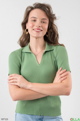 Женская зеленая футболка с воротником