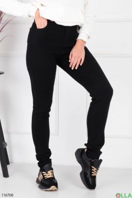 Женские черные джинсы-скинни на флисе 