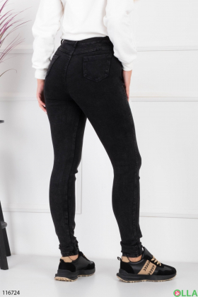 Women's dark gray fleece skinny jeans