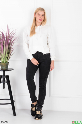 Women's dark gray fleece skinny jeans
