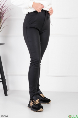 Жіночі чорні брюки-скінні з еко-шкіри