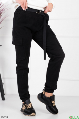 Жіночі чорні брюки-карго на флісі