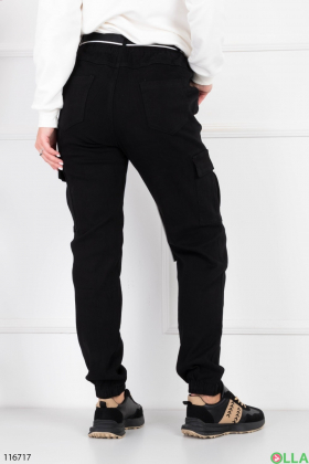 Жіночі чорні брюки-карго на флісі