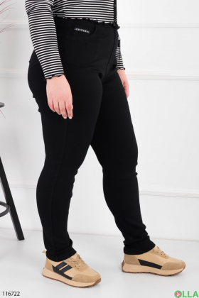 Жіночі чорні брюки-скінні батал на флісі