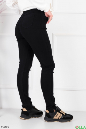 Женские черные брюки-скинни на флисе