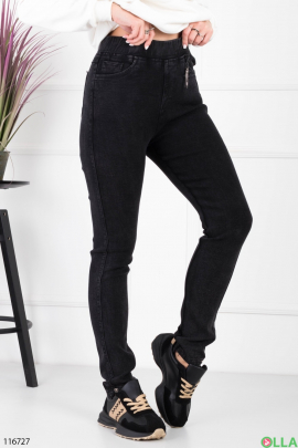 Women's dark gray fleece skinny pants