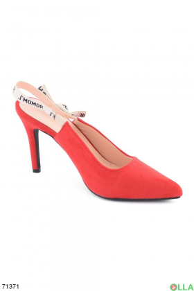 Women's red eco-suede sandals with heels