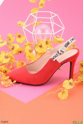 Women's red eco-suede sandals with heels