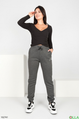 Женские зимние темно-серые спортивные штаны