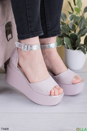Women's gray wedge sandals