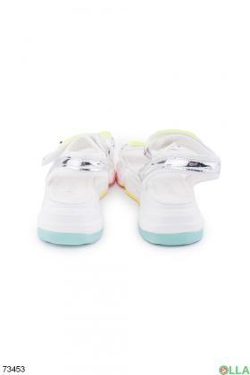 Women's white sandals with green inserts