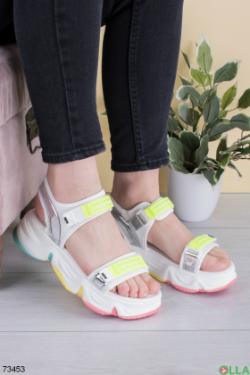 Women's white sandals with green inserts