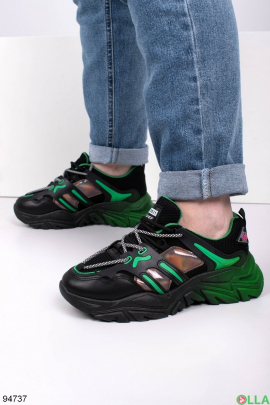 Женские черно-зеленые кроссовки