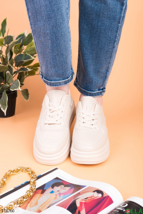 Women's light beige lace-up sneakers