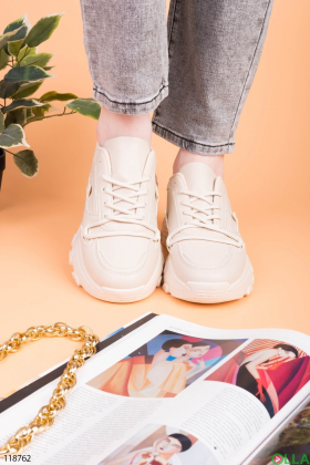 Women's light beige lace-up sneakers
