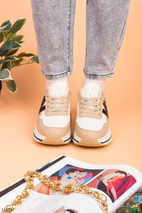 Women's beige lace-up sneakers