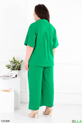Женский зеленый комплект батал из рубашки и брюк