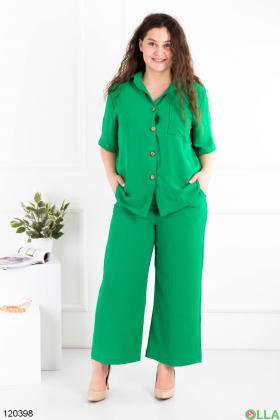 Жіночий зелений комплект батал з сорочки та брюк