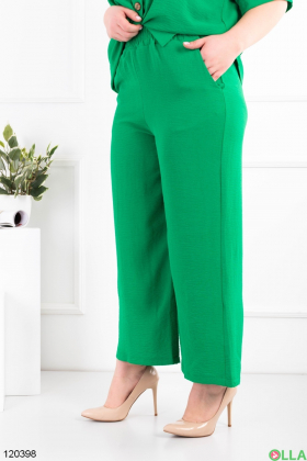 Жіночий зелений комплект батал з сорочки та брюк