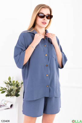 Жіночий синій комплект із сорочки та шорт