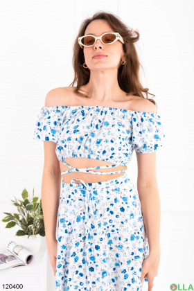 Women's white printed top and skirt set