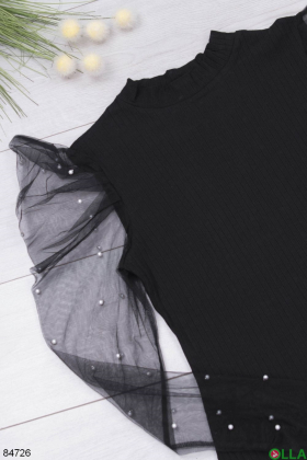 Женская черная кофта с рукавами из фатина
