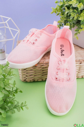 Жіночі рожеві кросівки на шнурівці