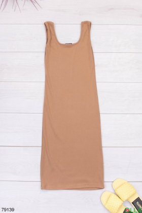 Женское коричневое трикотажное платье