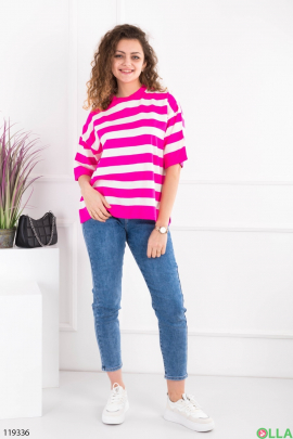 Women's white and pink striped T-shirt