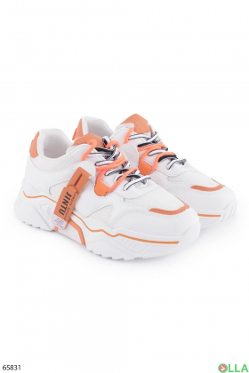 Women's white with orange inserts lace-up sneakers