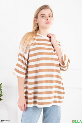 Women's beige and white striped T-shirt
