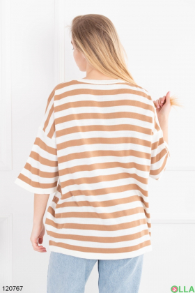 Women's beige and white striped T-shirt