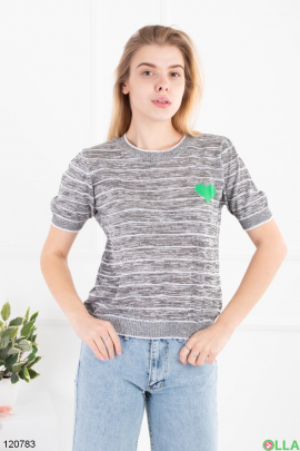 Women's gray striped T-shirt