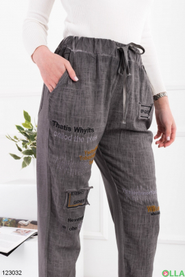Женские темно-серые трикотажные брюки батал