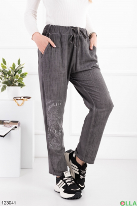 Жіночі темно-сірі трикотажні брюки батал