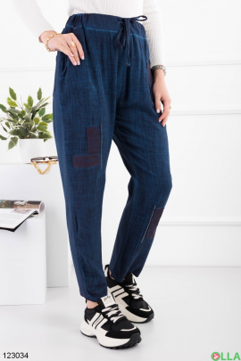 Женские темно-синие трикотажные брюки батал