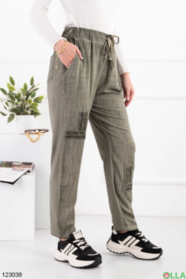Жіночі трикотажні брюки батал кольору хакі
