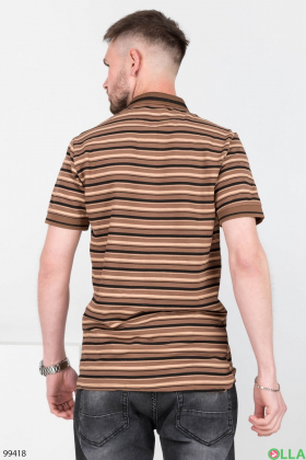 Мужская коричневая футболка-поло в полоску