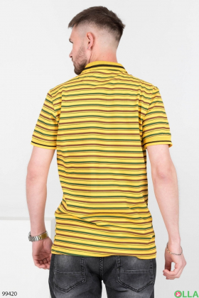 Мужская желтая футболка-поло в полоску