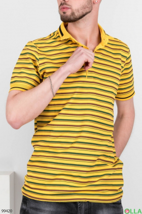 Мужская желтая футболка-поло в полоску